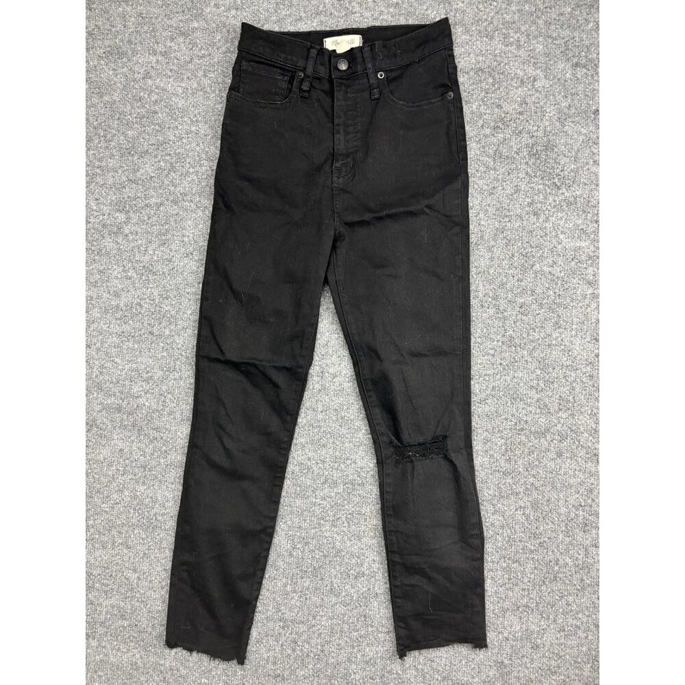 Madewell Jeans Womens 26 Black High Rise Skinny Distressed Raw Hem Denim 26x27.5